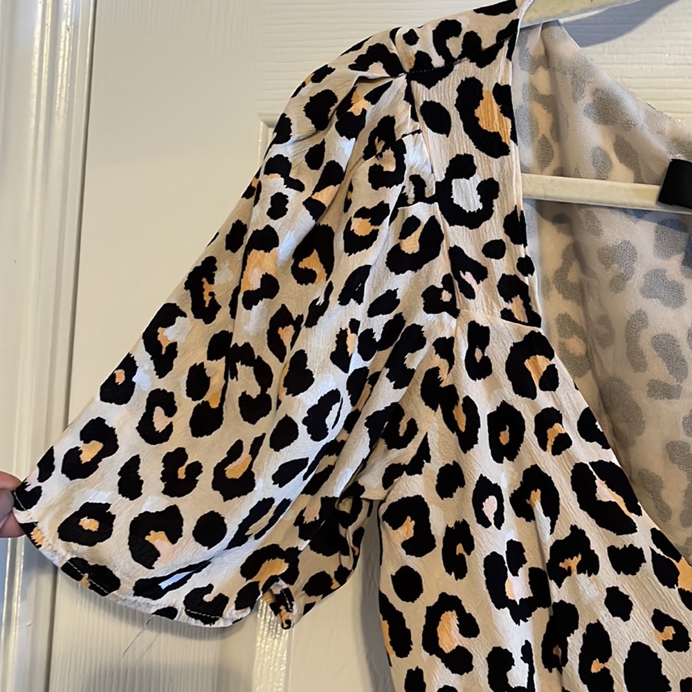 Cream Leopard Print Short Sleeve Wrap Top